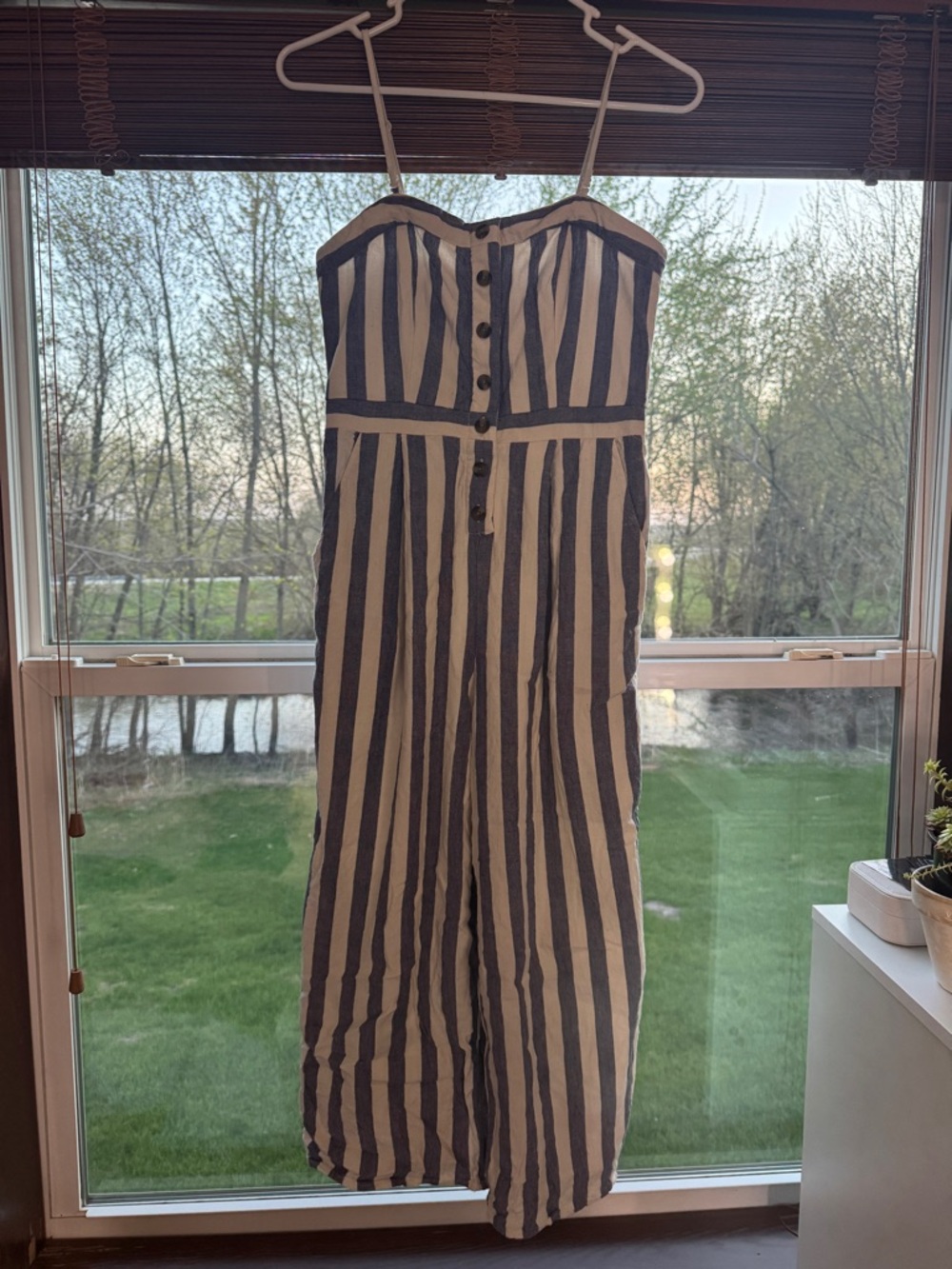 American Eagle Outfitters Navy and White Striped Jumpsuit